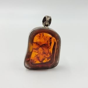 Vtg sterling & faux amber resin pendant